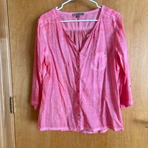 Comma Casual Identity Pink 3/4 Sleeve Button Down Blouse‎ Top